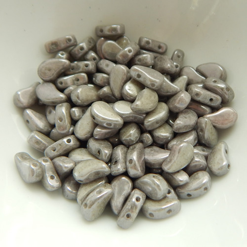 30 Beads - Paisley Duo Two Hole Chalk Jet Grey Luster Czech Glass