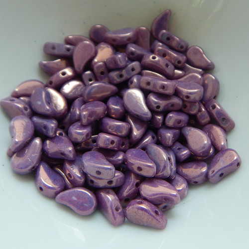 30 Beads - Paisley Duo Two Hole Chalk Purple Vega Czech Glass