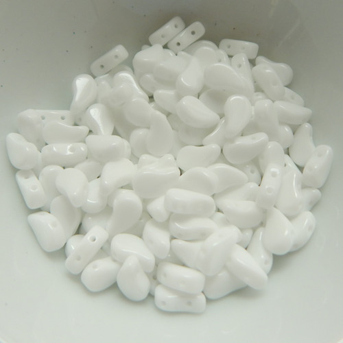 30 Beads - Paisley Duo Two Hole Chalk White Czech Glass