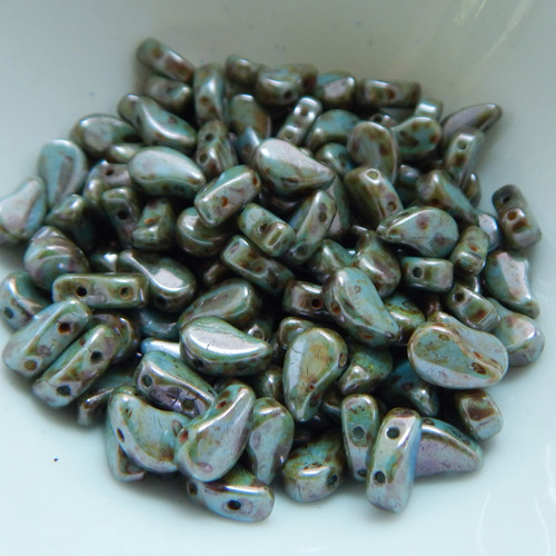 30 Beads - Paisley Duo Two Hole Chalk Lazure Blue Czech Glass