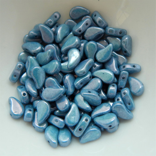 Paisley Duo (30 beads) Two Hole Chalk Blue Luster Czech Glass