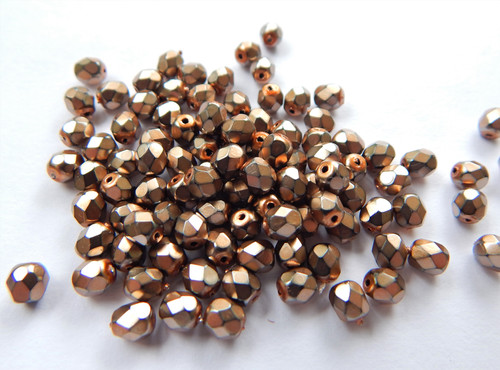 Firepolish 4mm Czech Glass Heavy Metal Beige (100 beads)
