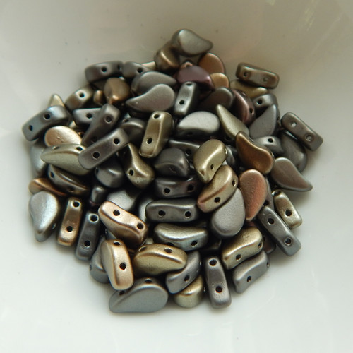 30 Beads - Paisley Duo Two Hole Grey Rainbow Czech Glass