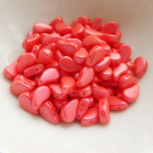 30 Beads - Paisley Duo Two Hole Tutti Frutti Watermelon Czech Glass