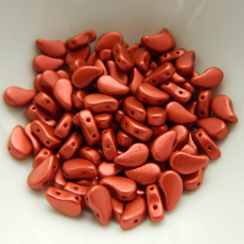 30 Beads - Paisley Duo Two Hole Chalk Lava Red Czech Glass