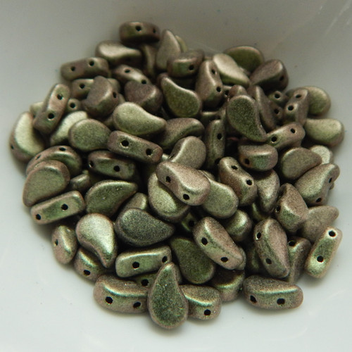 30 Beads - Paisley Duo Two Hole Polychrome Sage and Citrus Czech Glass