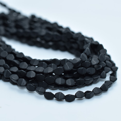50 Beads - 5x3mm Pinch Matte Jet Czech Glass