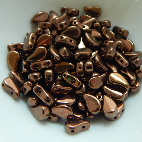 30 Beads - Paisley Duo Two Hole Jet Bronze Czech Glass