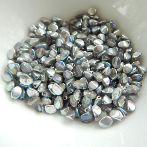 100 Beads - Pinch 5x3mm Crystal Silver Rainbow - Czech Glass