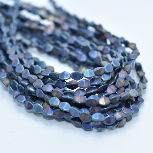 50 Beads - 5x3mm Pinch Matte Blue Iris Czech Glass