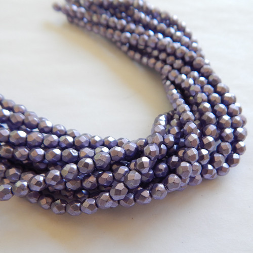 50 Beads - 4mm Fire Polished Round Saturated Metallic Crocus Petal Czech Glass