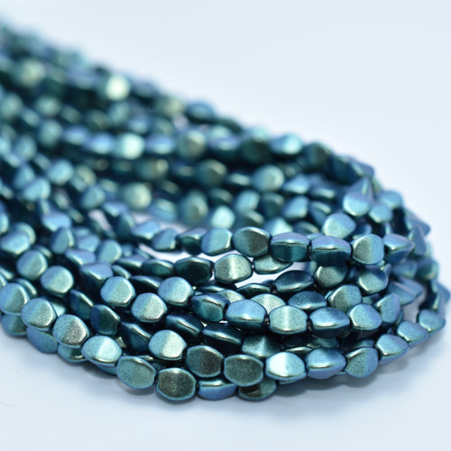 50 Beads - 5x3mm Pinch Polychrome Aqua Teal Czech Glass
