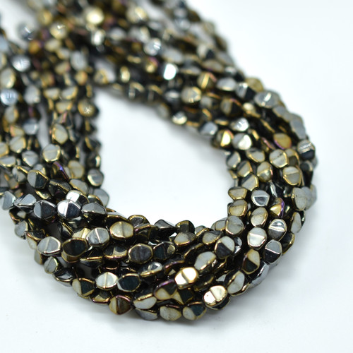 50 Beads - 5x3mm Pinch Opaque Brown Iris - Czech Glass