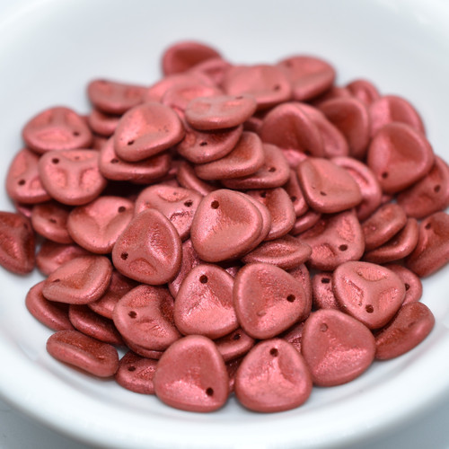 30 Beads - Rose Petal 8x7mm - Matte Metallic Lava Red - Czech Glass