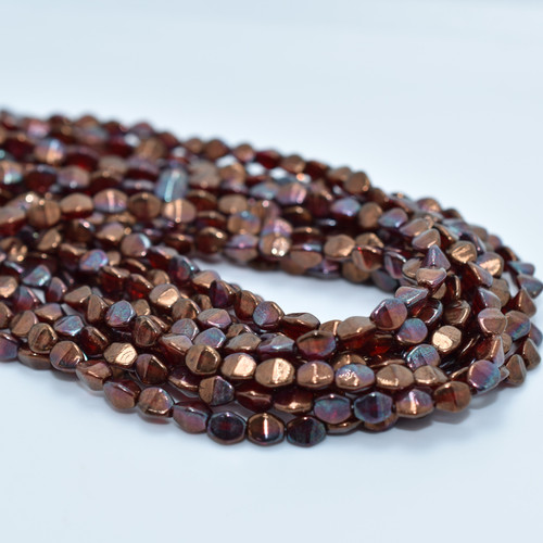 50 Beads - 5x3mm Pinch Siam Ruby Bronze Vega Czech Glass