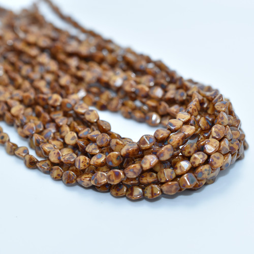 50 Beads - 5x3mm Pinch Opaque Beige Picasso Czech Glass