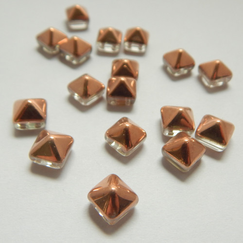 12 Beads - 8mm Pyramid Beadstud 2-Hole Crystal Capri Gold - Czech Glass