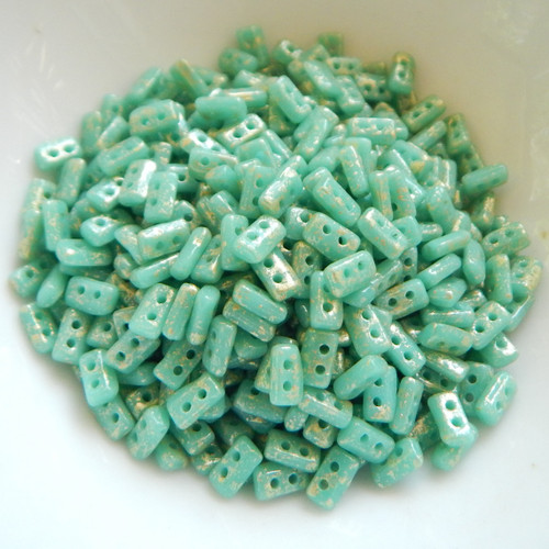 5 grams - Piros® par Puca® Paris - Opaque Green Turquoise Splash - Czech Glass