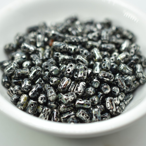 3x5mm Rulla, Jet Picasso 2-Hole, 50 Beads, Czech Glass
