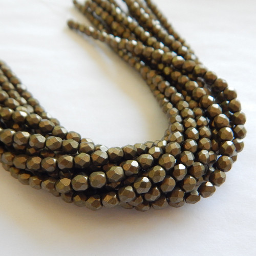 50 Beads - 4mm Fire Polished Round Saturated Metallic Emperador Czech Glass
