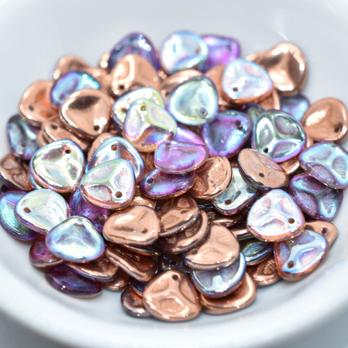 30 Beads - Rose Petal 8x7mm - Crystal Copper Rainbow - Czech Glass