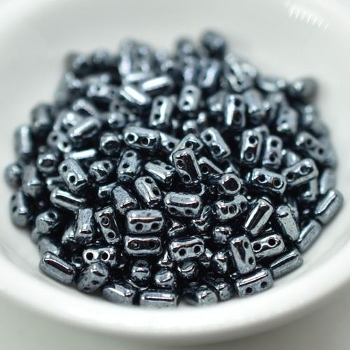 3x5mm Rulla, Jet Hematite 2-Hole, 50 Beads, Czech Glass