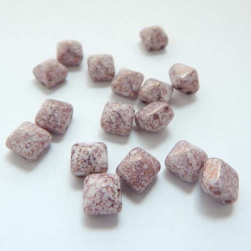 12 Beads - 8mm Pyramid Beadstud 2-Hole Opaque Lumi Pink - Czech Glass