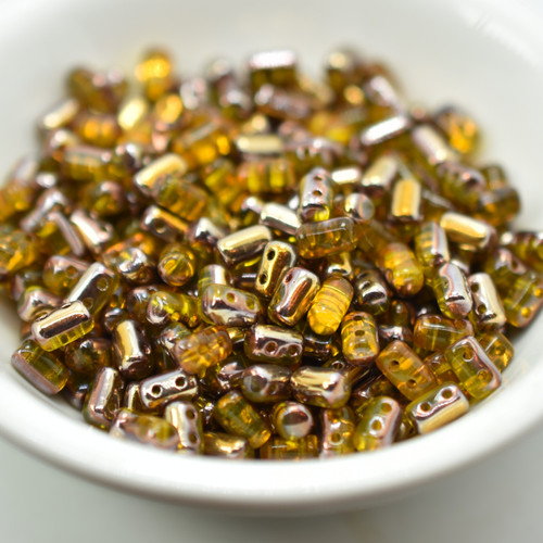 3x5mm Rulla, Amber Capri Gold 2-Hole, 50 Beads, Czech Glass