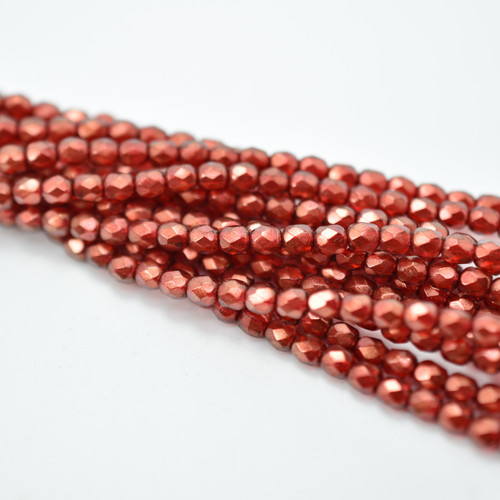 50 Beads - 4mm Fire Polished Round Halo Cardinal, Czech Glass