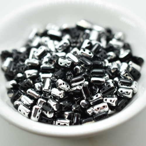 3x5mm Rulla, Jet Labrador 2-Hole, 50 Beads, Czech Glass