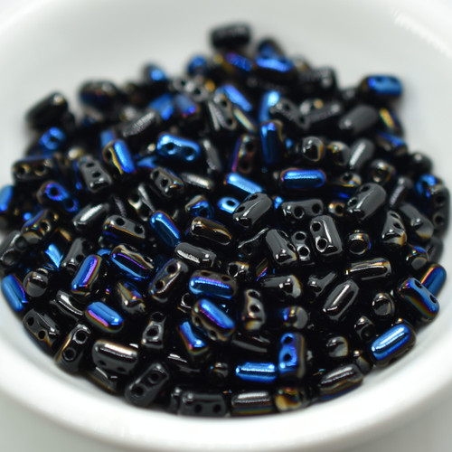 3x5mm Rulla, Jet Azuro 2-Hole, 50 Beads, Czech Glass