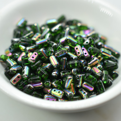 3x5mm Rulla, Chrysolite Vitrail 2-Hole, 50 Beads, Czech Glass