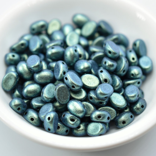 Samos® par Puca® (20 beads) 2-Hole 7x5mm Oval - Metallic Matte Green Turquoise