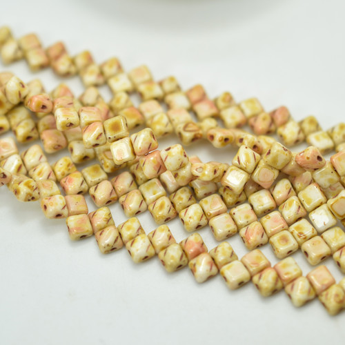 Silky Beads 5mm Chalk Travertin , 40 Beads Czech Glass