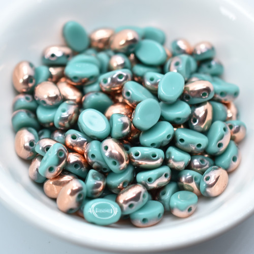 Samos® par Puca® (20 beads) 2-Hole 7x5mm Oval - Opaque Green Turquoise Capri Gold