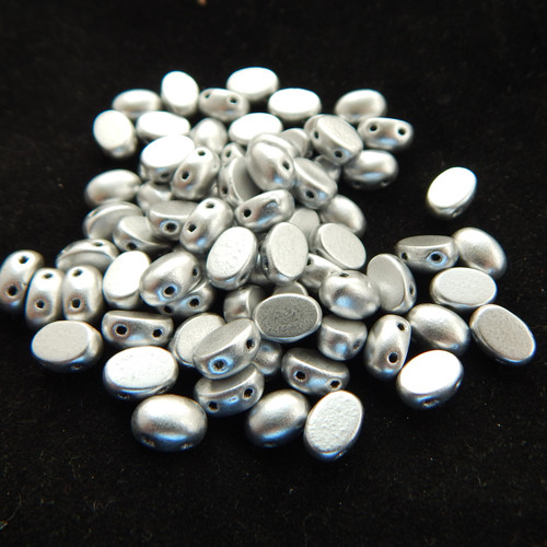 Samos® par Puca® (20 beads) 2-Hole 7x5mm Oval Matte Metallic Aluminum Silver