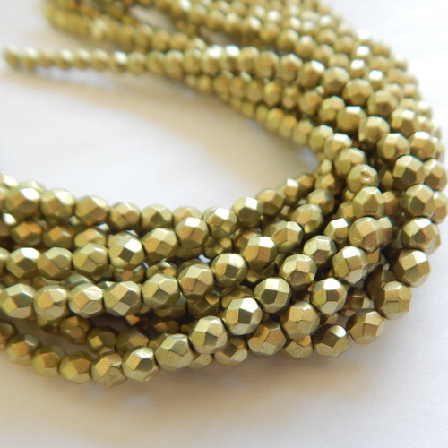 50 Beads - 4mm Fire Polished Round Saturated Metallic Limelight Czech Glass