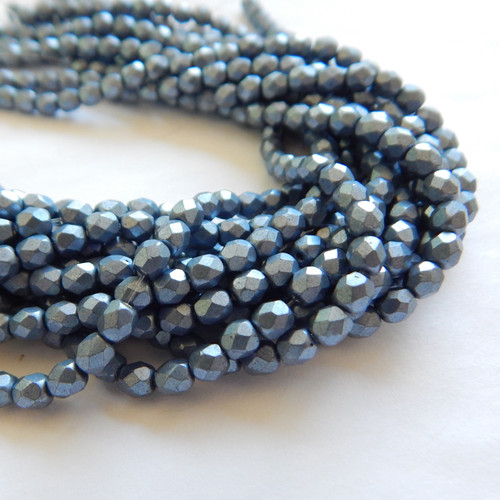 50 Beads - 4mm Fire Polished Round Saturated Metallic Neutral Gray Czech Glass