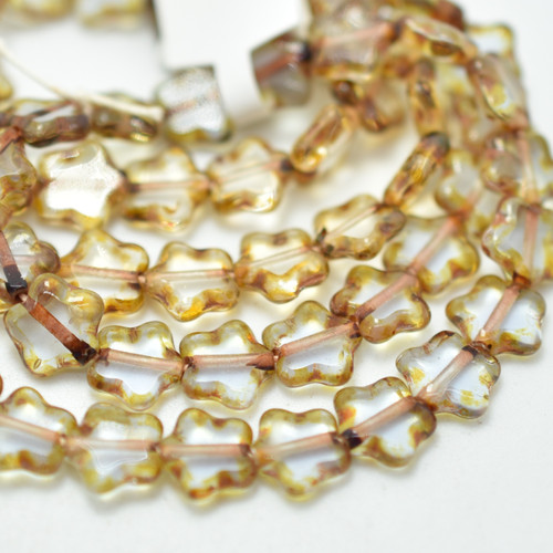 8mm Table Cut Star, Crystal Clear Picasso, 20 Beads, Czech Glass
