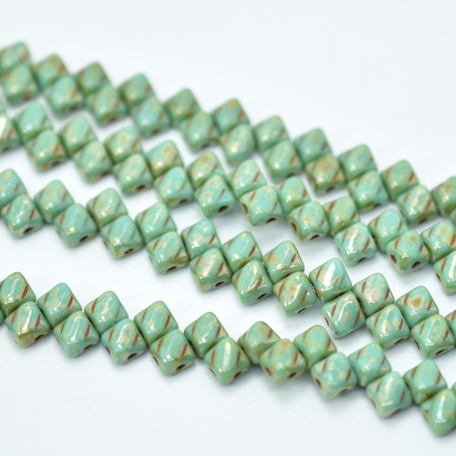 Silky Beads 5mm Green Turquoise Picasso, 40 Beads Czech Glass