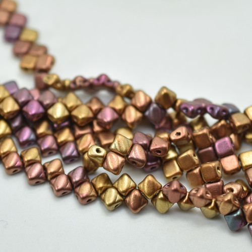 Silky Beads 5mm Matte Metallic Gold Rainbow , 40 Beads Czech Glass