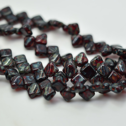 Silky Beads 6mm Transparent Ruby Picasso, 40 Beads Czech Glass