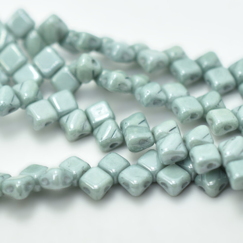 Silky Beads 5mm Chalk Green Luster, 40 Beads Czech Glass