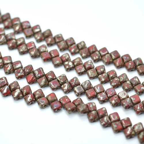 Silky Beads 5mm Opaque Red Picasso, 40 Beads Czech Glass