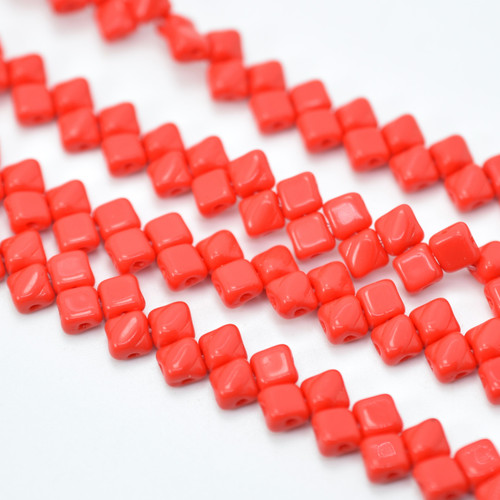Silky Beads 5mm Opaque Coral Red, 40 Beads Czech Glass