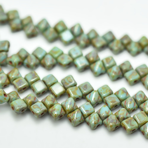 Silky Beads 5mm Blue Turquoise Travertin , 40 Beads Czech Glass