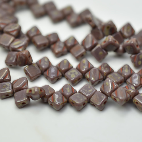Silky Beads 6mm Opaque Purple Picasso, 40 Beads Czech Glass