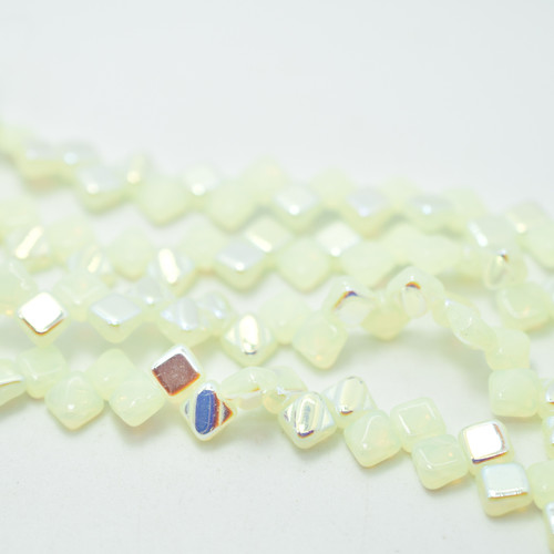 Silky Beads 6mm Milky Jonquil AB, 40 Beads Czech Glass