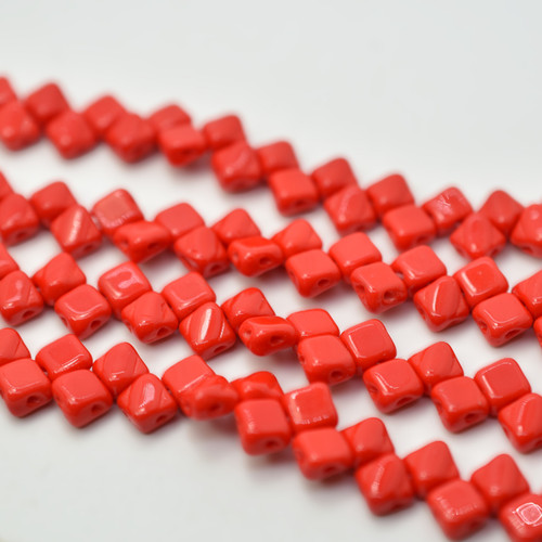 Silky Beads 6mm Opaque Red, 40 Beads Czech Glass
