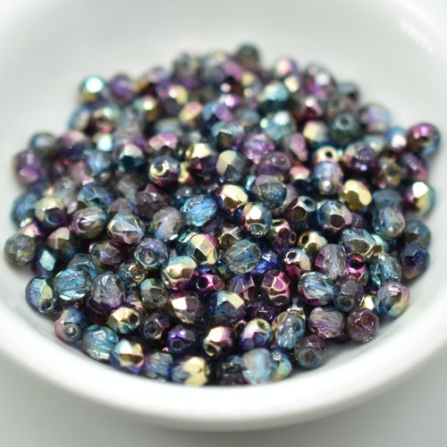 50 Beads - Fire Polished 4mm - Sunny Magic Royal - Czech Glass